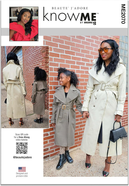 ME2070N5 Misses' Slim Trench Coat Sewing Pattern Packet by Beaute' J'Adore, Design Code ME2070, Sizes 10-12-14-16-18