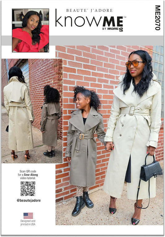 ME2070N5 Misses' Slim Trench Coat Sewing Pattern Packet by Beaute' J'Adore, Design Code ME2070, Sizes 10-12-14-16-18