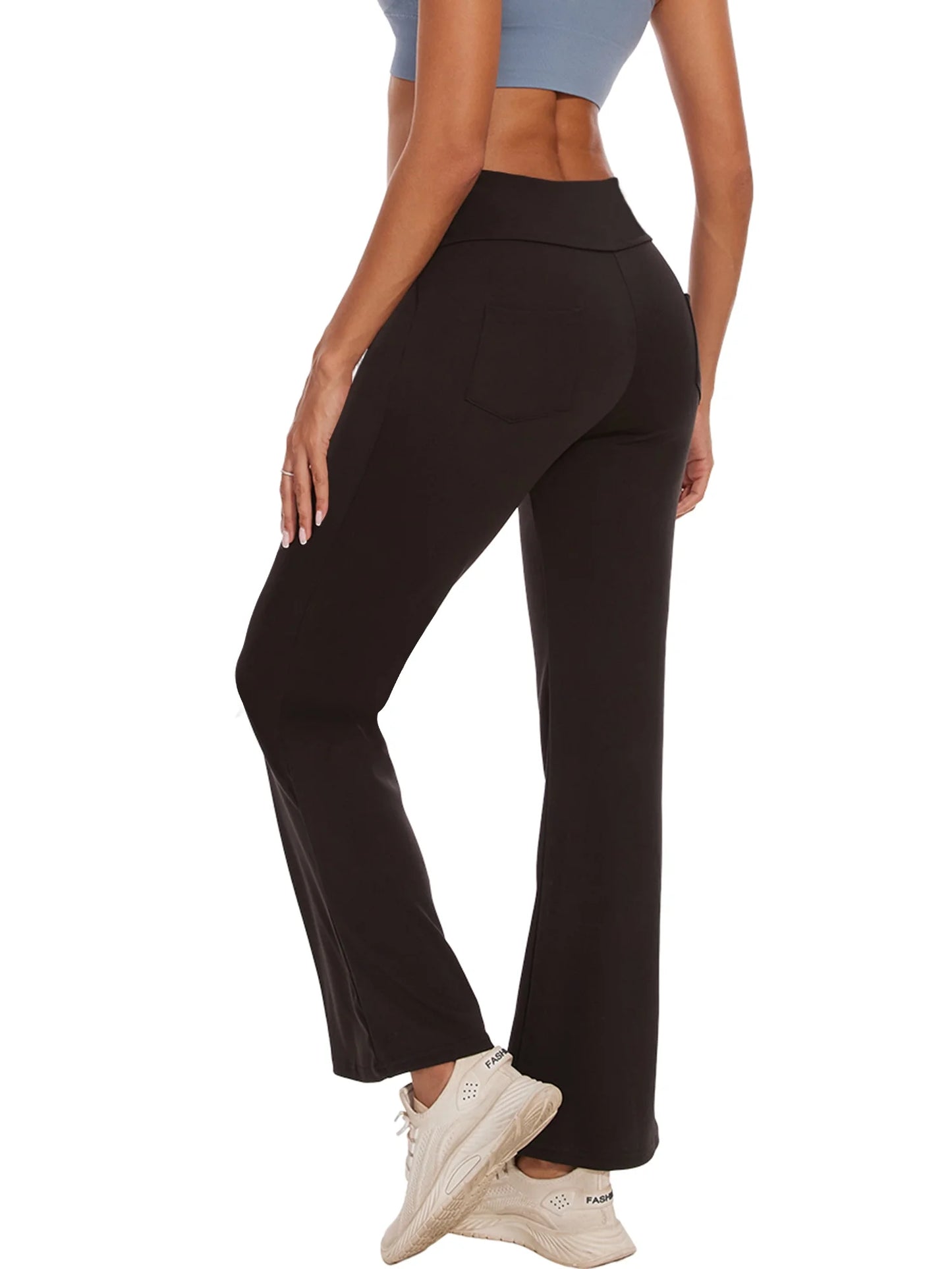 Womens Bootcut Yoga Pants Flare Legging with Pockets High Waist Lightweight Bottoms Workout Activewear Black M