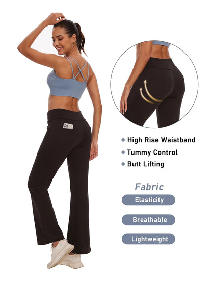 Womens Bootcut Yoga Pants Flare Legging with Pockets High Waist Lightweight Bottoms Workout Activewear Black M